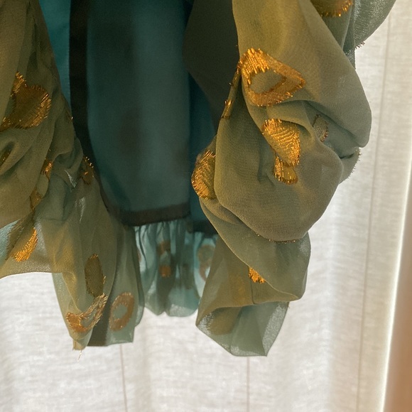 BCBG Maxazaria mini dress with bubble hem in dusty teal with gold polka dots Sz4 - Picture 5 of 6